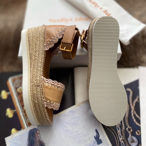 See By Chloe Glyn Leather Flatform Espadrille Sandals